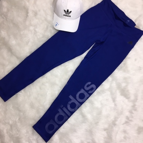 adidas Pants - Adidas Mid Rise Royal Blue Logo Climalite Legging